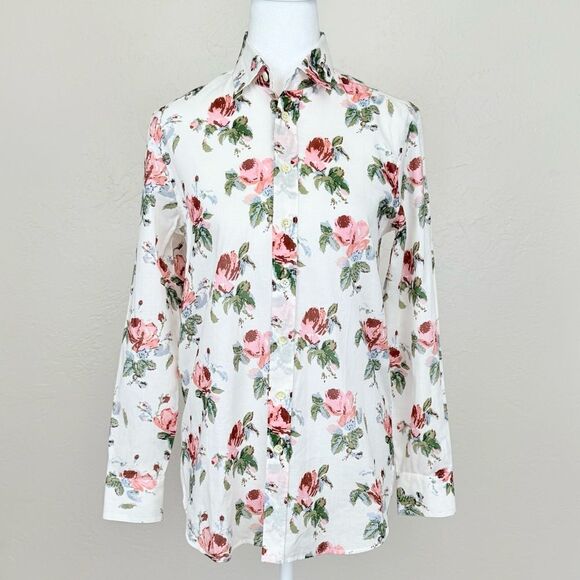 Saint Laurent Floral Rose Print Cotton Voile Button Down Shirt Size 38 FR 6 US - Picture 2 of 14